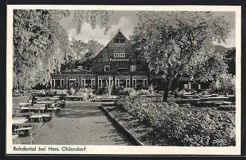 AK Hess. Oldendorf, Gasthaus Rohdenthal mit Garten