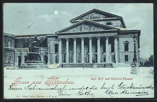 Mondschein-AK München, Kgl. Hof- und Nationaltheater