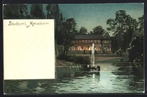 Künstler-AK Mannheim, Wasserkunst im Stadtpark