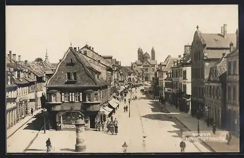 AK Speyer / Rhein, Hauptstrasse mit Litfasssäule