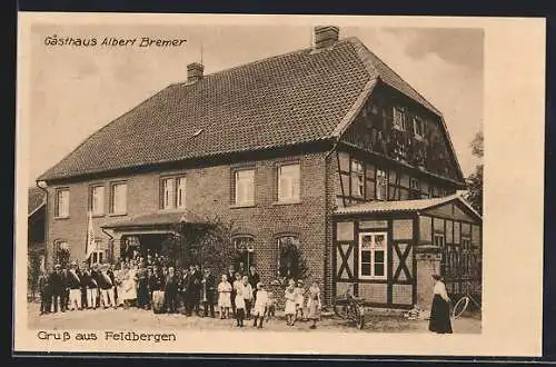 AK Feldbergen, Gasthaus Albert Bremer, grosse Menschengruppe posiert für Foto