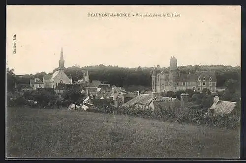 AK Beaumont-la-Ronce, Vue generale et le Chateau