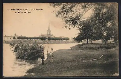 AK Bréhémont /Indre-et-Loire, Vue Generale et Ile sur la Loire