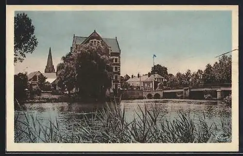 AK Veigné /I.-et-L., L`Indre, le Pont, le Moulin et le Clocher