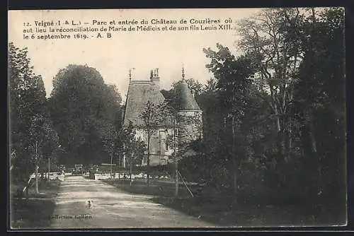 AK Veigné /I.-et-L., Parc et entrée du Chateau de Couzières