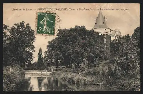 AK Verneuil-sur-Indre, Tours de l`ancienne forteresse et canal du parc