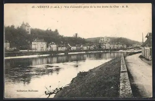 AK Véretz /Indre-et-Loire, Vue d`ensemble prise de la rive droite du Cher