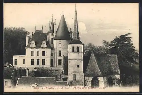 AK Véretz /Indre-et-Loire, L`Eglise et le Chateau