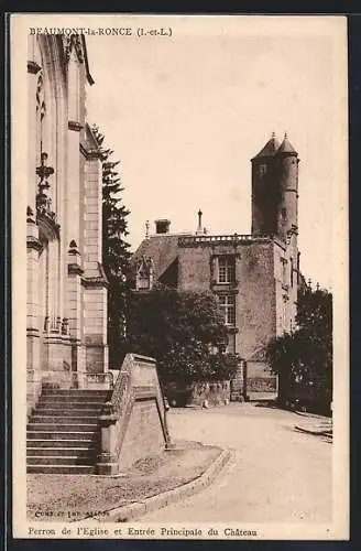 AK Beaumont-la-Ronce, Perron de l`Eglise et Entrée Principale du Château