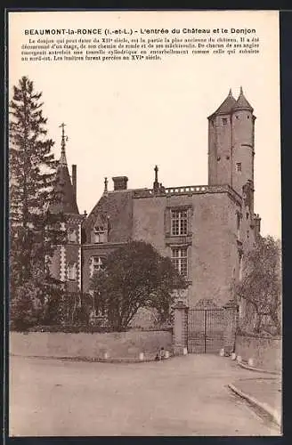 AK Beaumont-la-Ronce, L`entrée du Château et le Donjon