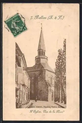 AK Ballan /Indre-et-Loire, L`Eglise, Vue de la Place