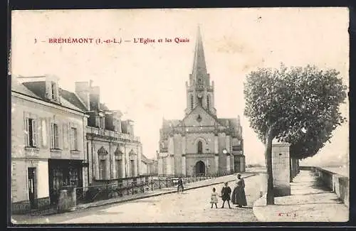 AK Bréhémont /I.-et-L., L`Eglise et les Quais