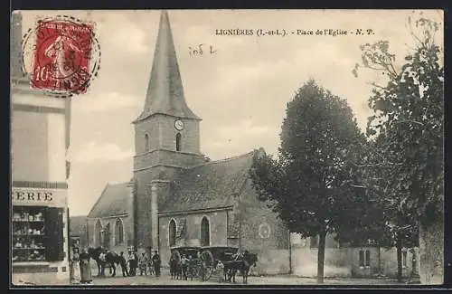 AK Lignières /I.-et-L., Place de l`Eglise