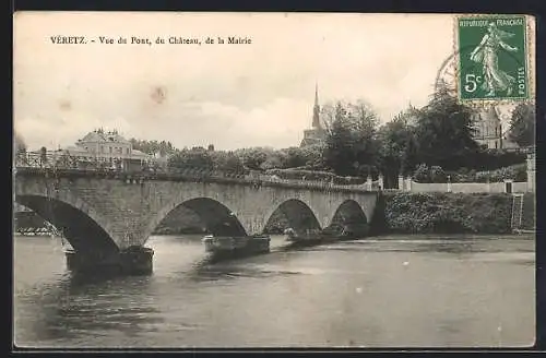 AK Véretz /I.-et-L., Vue du Pont, du Chateau, de la Mairie