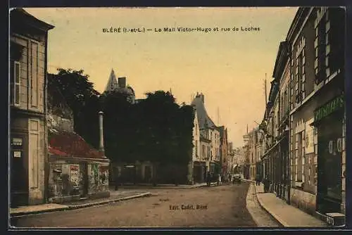 AK Bléré /I.-et-L., Le Mail Victor-Hugo et rue de Loches