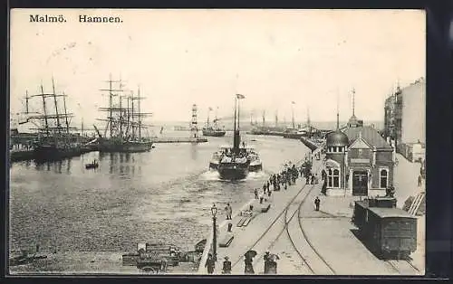 AK Malmö, Hamnen, Hafenpartie, Dampfer, Segelschiffe