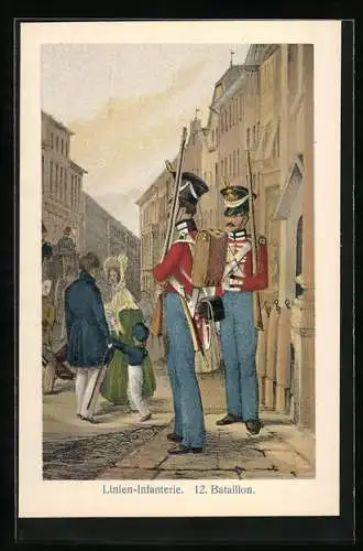 AK Soldaten der Linien-Infanterie, 12. Bataillon, in Uniform