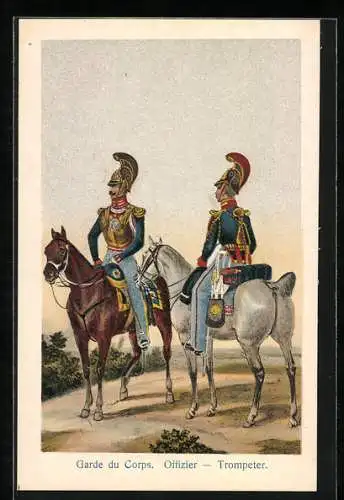 AK Garde du Corps, Links: Offizier, Rechts: Trompeter, Vormals Königl. Hannoversches Militär um 1840