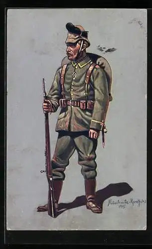 Künstler-AK Unteroffizier des Schützen-Regt. Prinz Georg Nr. 108 in Felduniform