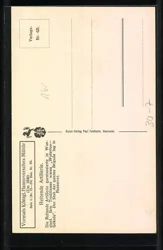 AK Reitende Artillerie, Vormals Königliches Hannoversches Militär, um 1840, Karte Nr. 20