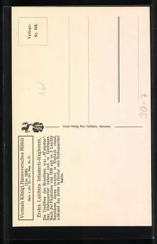 AK 1. Leichtes Infanterie-Regiment, Vormals Königliches Hannoversches Militär, um 1840, Karte Nr. 17