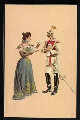 Künstler-AK Soldat des Gardes du Corps mit junger Dame