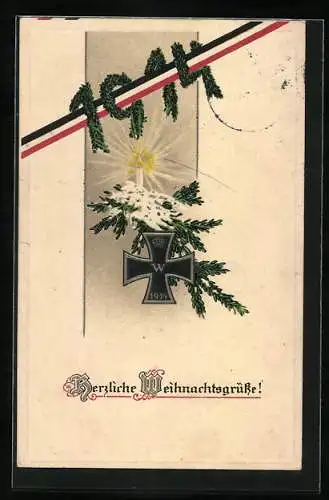 AK Eisernes Kreuz mit Tannengrün, 1914