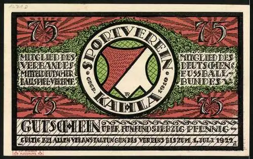 Notgeld Kahla 1921, 75 Pfennig, Mitteldeutsches Sechser-Turnier Fussball im Schnee