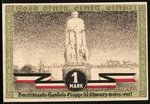 Notgeld Hamburg, 1921, 1 Mark, Deutschlands Handels-Flagge und Kultur- u. Sportwoche