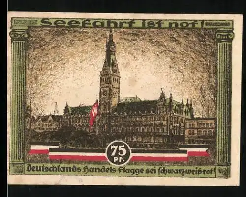 Notgeld Hamburg, 1921, 75 Pf., Rathaus und Kultur- und Sportwoche-Abbildung