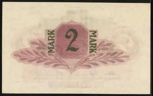 Notgeld Neumünster 1918, 2 Mark, Ausrufzeichen und Adler, Seriennummer 061205