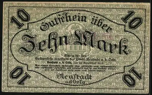 Notgeld Neustadt a.d. Orla, 1918, Zehn Mark, Gutschein über 10 Mark, ungültig