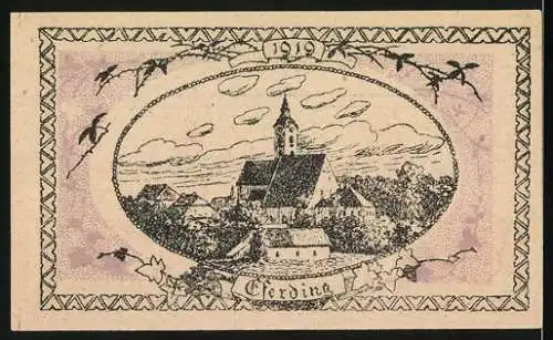 Notgeld Eferding 1919, 20 Heller, Gutschein der Stadt mit Stadtwappen und Kirche