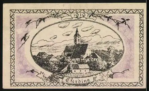 Notgeld Eferding, 1919, 20 Heller, Gutschein der Stadt Eferding mit Stadtwappen und Stadtszene