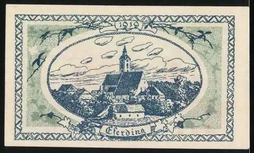 Notgeld Eferding 1919, 20 Heller, Gutschein der Stadt Eferding mit Stadtwappen und Kirche