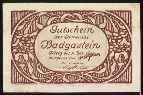 Notgeld Badgastein, 1920, 60 Heller, Landschaft und dekorative Elemente