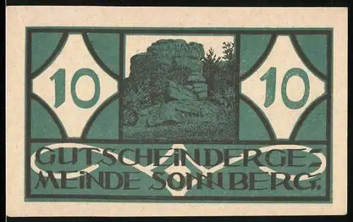 Notgeld Sonnberg, 1920, 10 Heller, Gutschein der Gemeinde Sonnberg mit Landschaftsmotiv