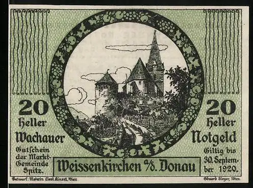 Notgeld Spitz / Donau 1920, 20 Heller, Wachauer Notgeld Gültig bis 30. September 1920