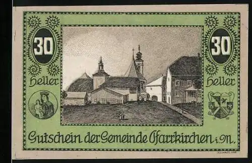 Notgeld Pfarrkirchen 1921, 30 Heller, Gutschein der Gemeinde Pfarrkirchen i. M., Gebäude und Gedicht von N. Hannrieder