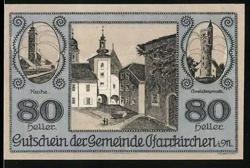 Notgeld Pfarrkirchen 1921, 80 Heller, Kirche und Amtsgebäude Abbildungen