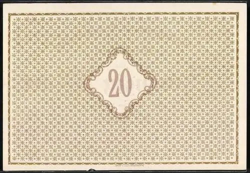 Notgeld Baden-Baden 1918, 20 Mark, geometrisches Muster mit Adler-Emblem und Wertangabe 20