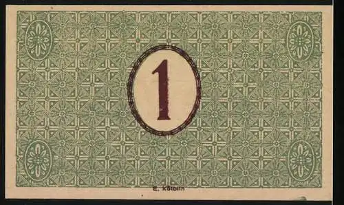 Notgeld Baden-Baden 1918, 1 Mark, grüne Verzierung mit roter Schrift und Stadtwappen