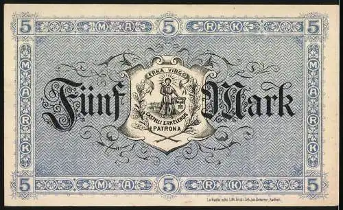 Notgeld Erkelenz 1918, 5 Mark, Kreis Erkelenz mit Wappen und Nummer 43482