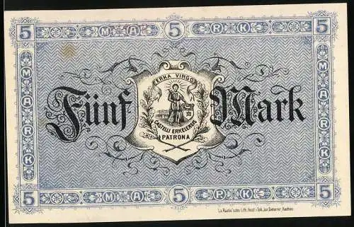 Notgeld Erkelenz 1918, Fünf Mark, Wappen und dekorative Umrandung