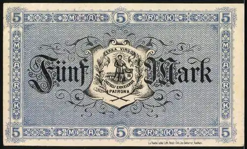 Notgeld Erkelenz 1918, Fünf Mark, Wappen und Seriennummer 45247