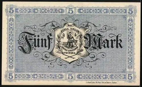 Notgeld Erkelenz 1918, Fünf Mark, Kreis-Ausschuss des Kreises Erkelenz, Seriennummer 49554, Ziert Löwe und Stadtwappen