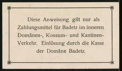 Notgeld Hohenlepte / Badetz 1918, 1 Pfennig, Domäne Badetz b. Zerbst, nur für inneren Domänen- und Kantinen-Verkehr