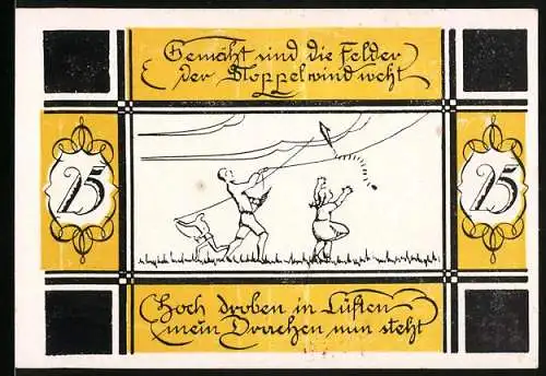 Notgeld Bilsen 1921, 25 Pfennig, Illustration fliegender Drachen und Schriftzüge