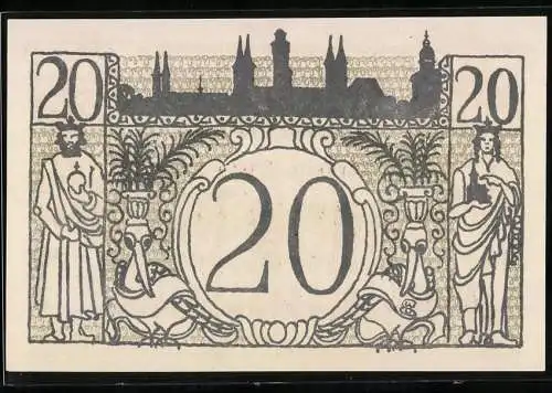 Notgeld Bamberg, 1918, 20 Mark, Stadtgemeinde Gutschein mit Stadtwappen und Ritter