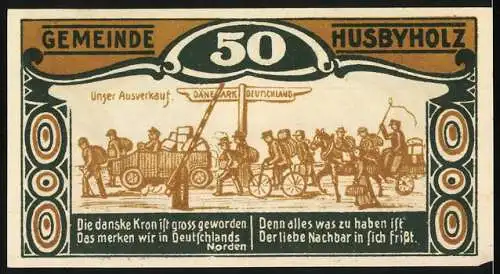 Notgeld Husbyholz, 1921, 50 Pfennig, Landschaft und Ausverkauf-Motiv